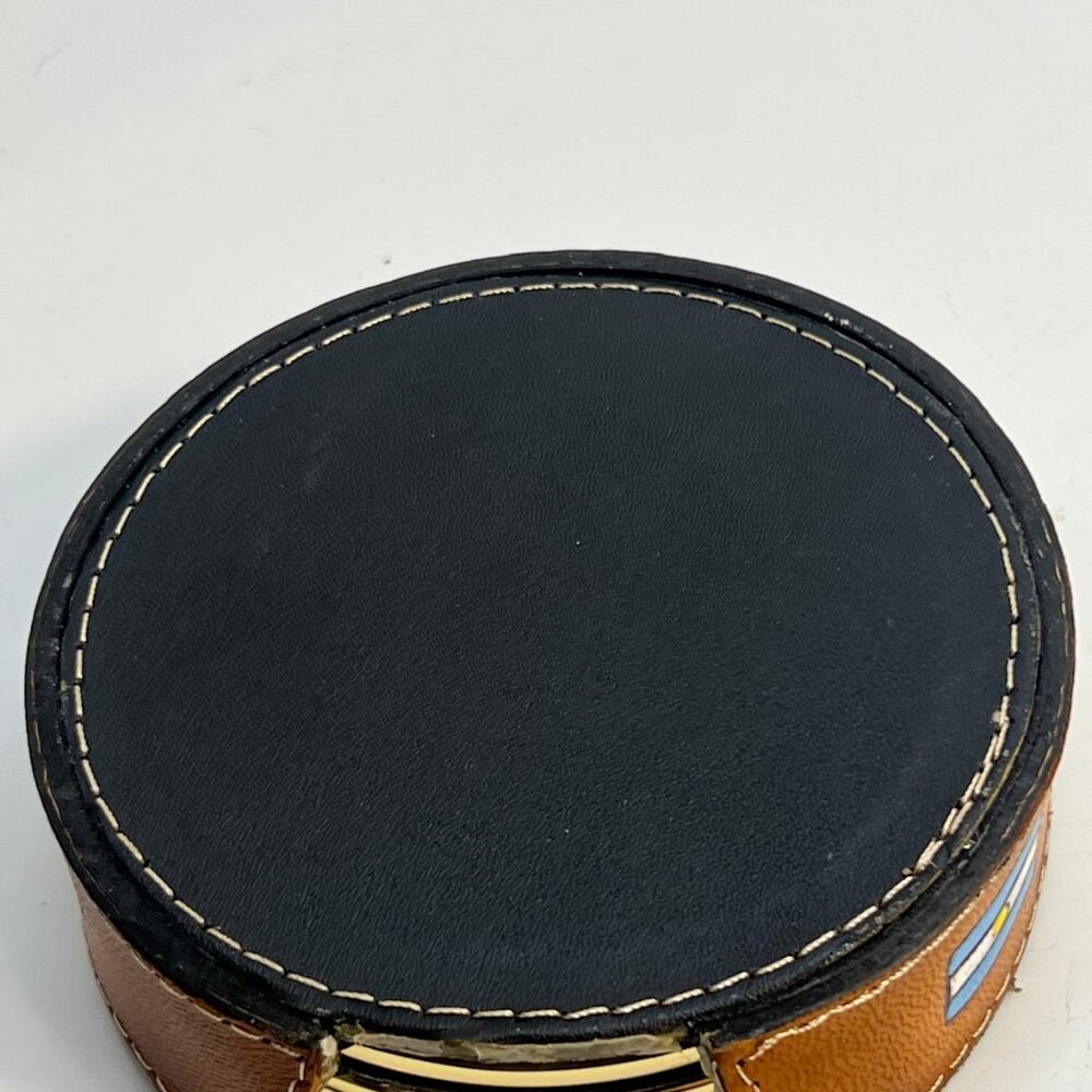 Argentina Souvenir Round Coaster Set Faux Leather Case Tango Design Brown - Picture 2 of 4